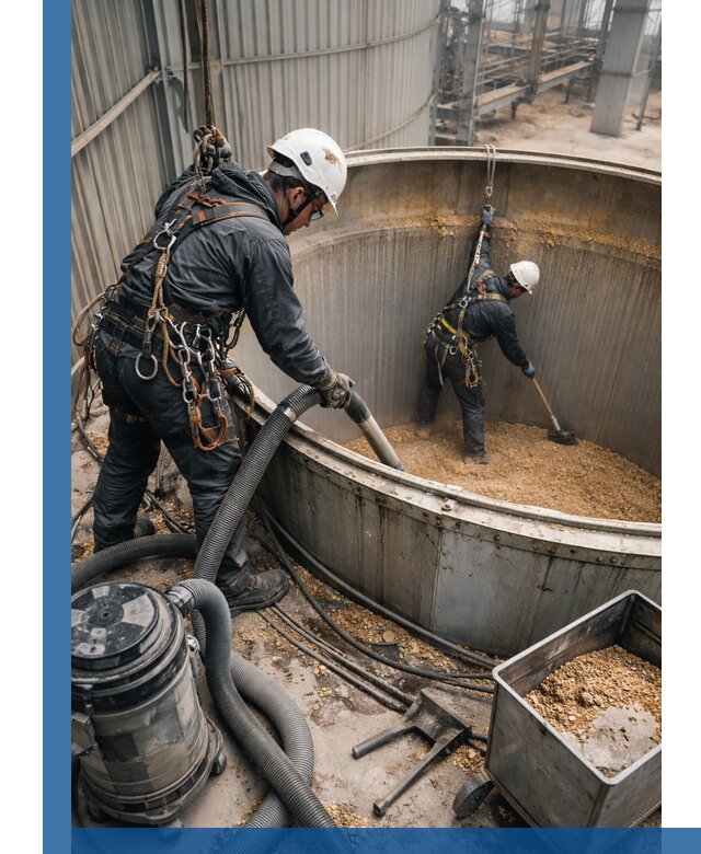 Профессиональная чистка зерновых бункеров в Лысьве с выездом