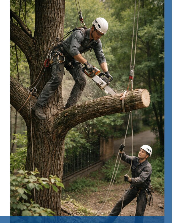 Спил деревьев альпинистами в Лысьве от 8206 р. | ВЫСОТНИК-Лсь