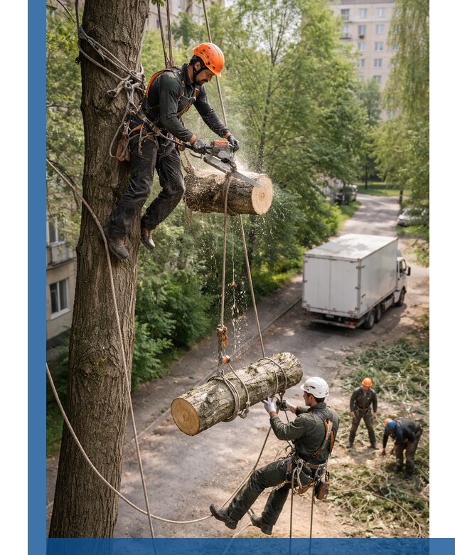 Спил деревьев альпинистами в Лысьве, безопасно и без повреждений