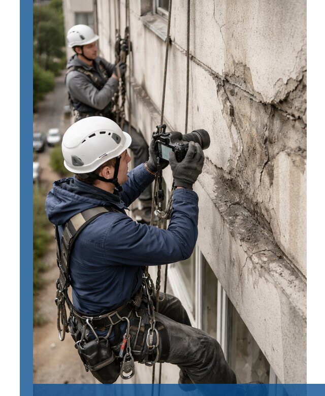 Фотофиксация дефектов фасада с высотной съемкой в Лысьве