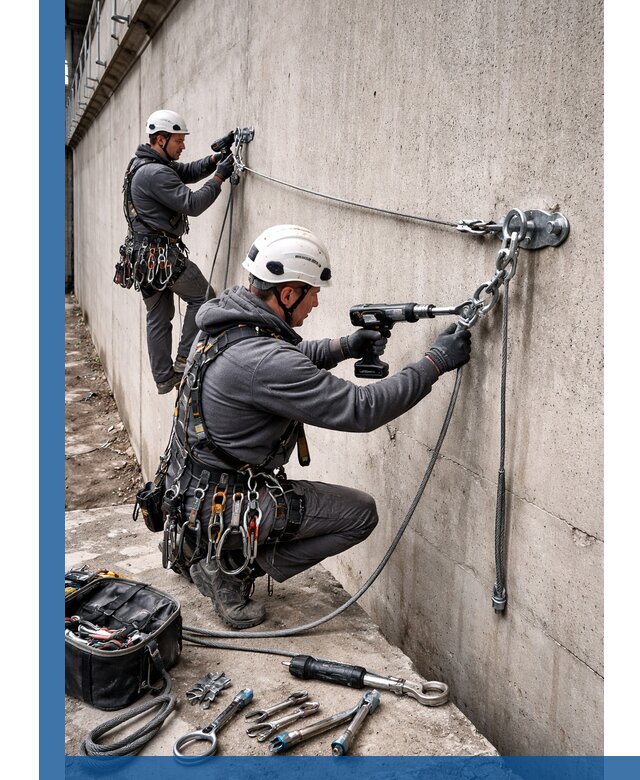 Монтаж анкерных линий высотной безопасности в Лысьве