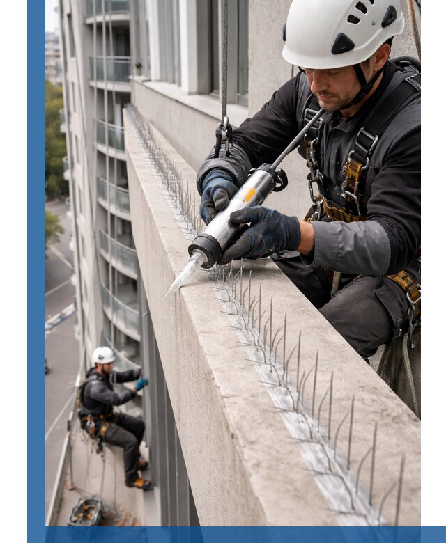 Установка шипов от птиц на фасадах и кровлях в Лысьве